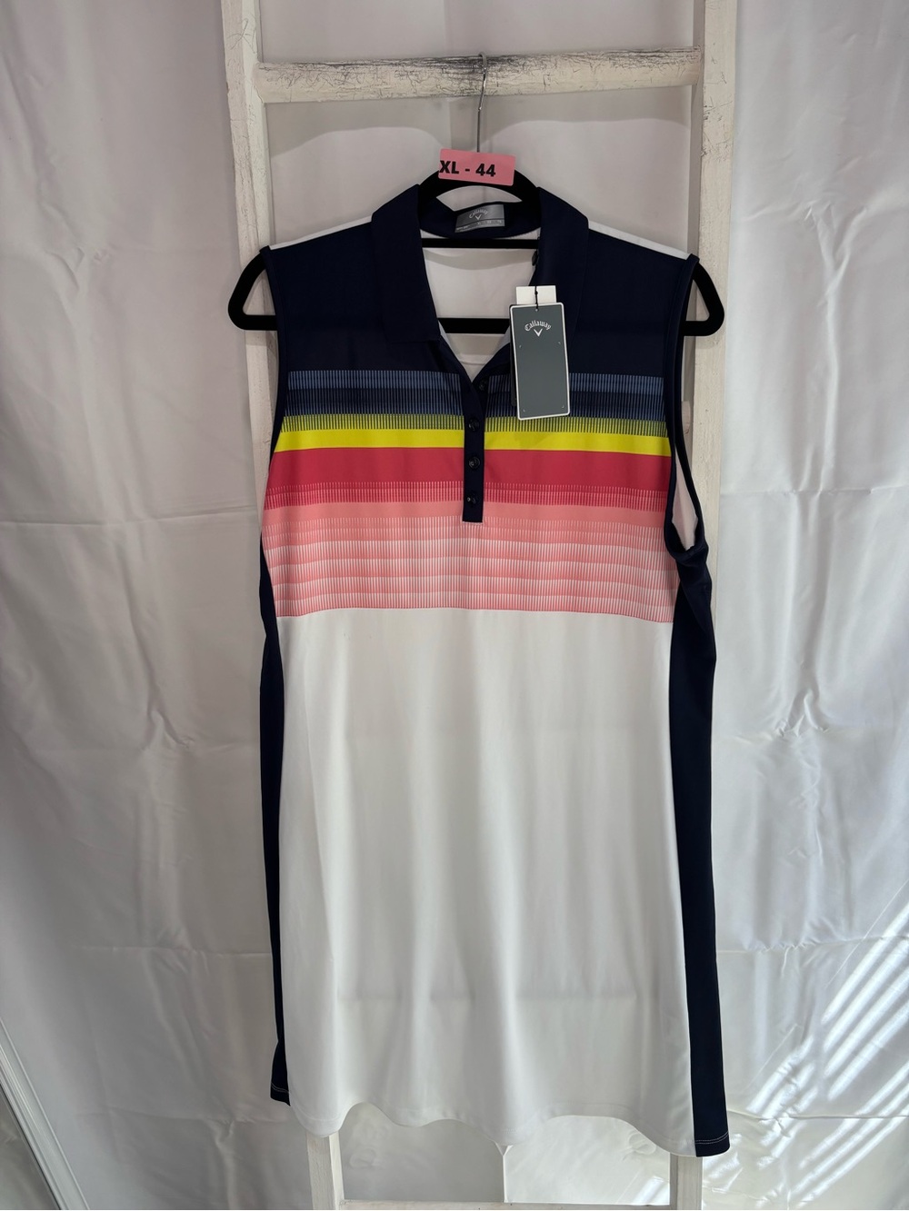 Callaway Navy White Pink Gradient Sleeveless Polo Dress